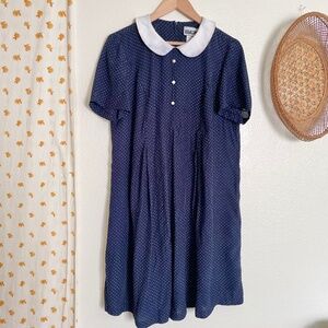 Vintage Polka Dot Collared Midi Dress USA Made Babydoll Preppy Grunge Small